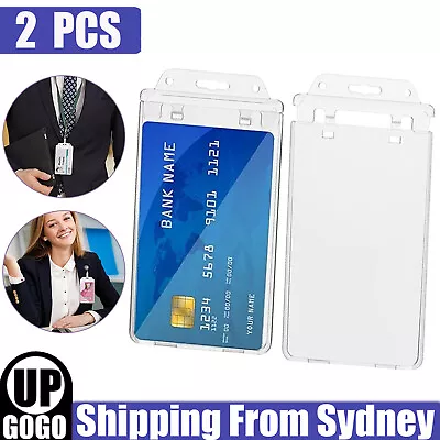 2PCS Clear ID Card Holder Hard Permanent Lockable Case Lanyard Business Portrait • $6.98