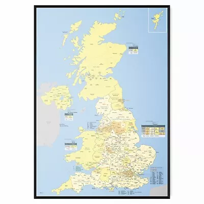 UK Counties Map Poster Educational Detailed Wall Home School Decor - A5-A1 • £3.99