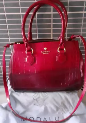 Rare Modalu Sedgewick Lipstick Red  Leather Shoulder Grab Tote Barrel Bag • £79.99