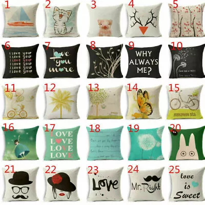 $3.39 • Buy Pillow Case Waist Cushion Cover 18  Home Decor Love Pattern Cotton Linen
