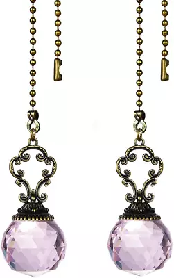 Set Of 2 Vintage-Style Pink Fan Pull Ceiling Fan Chain Pulls Crystal Prism Ball  • $17.27