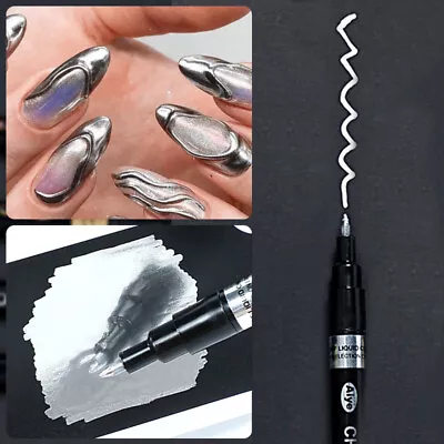 Nail Art Graffiti Pen Gold Chrome Polish Pen Metallic Painting Wave Manicure DIY • $2.49