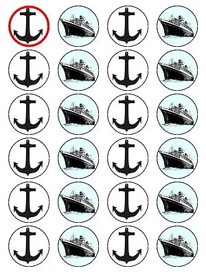 £1.99 • Buy X24 Anchor & Boat Birthday Cup Cake Toppers Decorated On Edible Rice Paper  