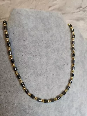 Magnetic Grey Black Hematite Necklace Gold Beads 44cm • £3.75