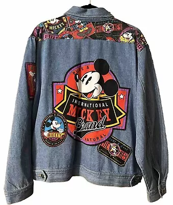 Vintage Disney Mickey Patch Denim Jacket - International Mickey Brand Size L • $125