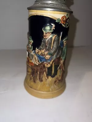 VTG 70's Beautifully Crafted 8.75  Tall Beer Stein Mug W/ Zinn Pewter Hinged Lid • $24.99