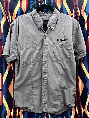 Harley Davidson Short Sleeve Button Up Mechanic Shirt Gray/Blue Men’s Large • $22.39