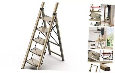  5 Step Ladder Aluminum Folding Step Stool With Anti-Slip Sturdy 5 STEP Gold • $180.51