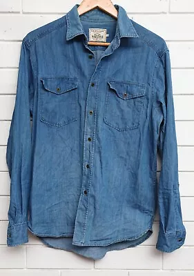 Men's R.M. Williams Blue Denim Work Wear Long Sleeve Button Up Shirt Cotton S • $32.95