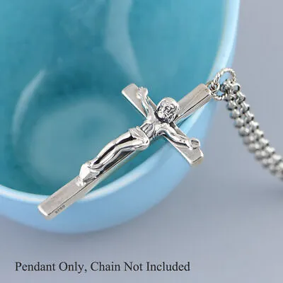 Mens Cross Jesus Piece Crucifix Sterling Silver Pendant F1010 • $38.99