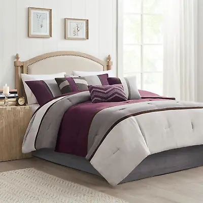 Palisades Comforter Set Modern Faux Suede Pieced Stripe Design All Season Down  • $119.99