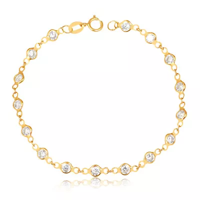 Bracelet 18k Solid Yellow Gold Cubic Zircons 3 Mm Ring Clasp For Women Teens  • $181.34