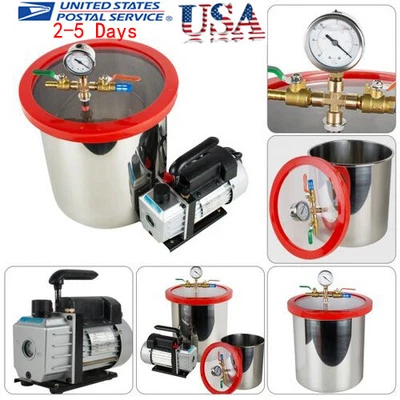 $189 • Buy 5Gallon Vacuum Degassing Chamber Silicone 3 CFM Single Stage Pump Hose Noiseless