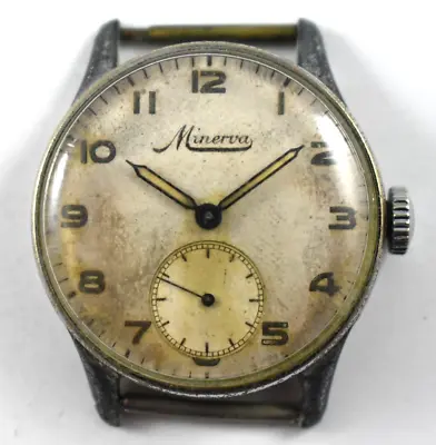 Vintage Minerva WWII Military Manual Wind 15 Jewels Wrist Watch Runs Lot.x • $224.99