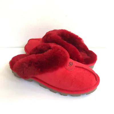 Ugg Coquette Ribbon Red Shearling Lined Mocassin Slippers Us 7 / Eu 38 / Uk 5 • $115