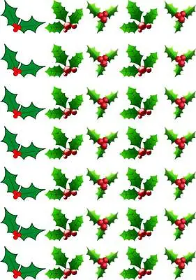 £2.99 • Buy 35 Holly & Berry Leaves Xmas Christmas Cup Cake Decorations Toppers Edible    