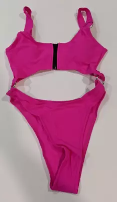 NWT ZAFUL Neon Zip Cutout O-ring High Cut Swimsuit - Dimorphotheca Magenta (4) • $8.99