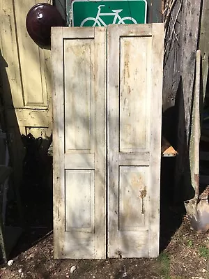 Vtg  1 Pair  Old  Wooden Door Shutters Architectural Salvage Screen 61 In X 28in • $139.50