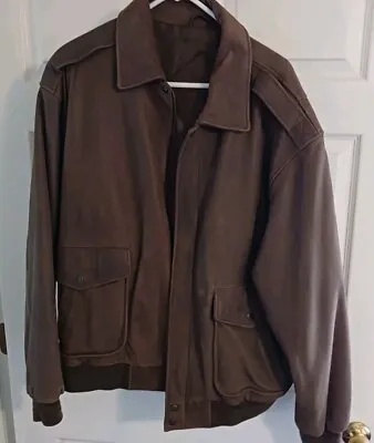 Roundtree & Yorke Mens XL Leather Bomber Jacket Brown Map Lined Insulated  • $84.99