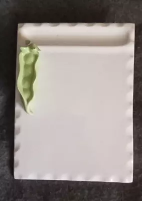 Vtg Porcelain Pottery MESSAGE NOTE BOARD White & Green Pea Pod 8.5 X6.5  Signed • $10