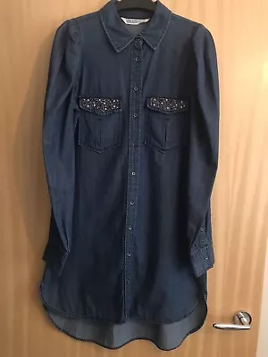 ZARA Oversized Chambray Denim Shirt Size XS Fits A Size 8/10 Embellished Pockets • £18