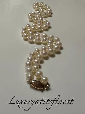 14k Gold Vintage Genuine Saltwater Akoya Pearl Necklace 18” 6.3 Mm • $849