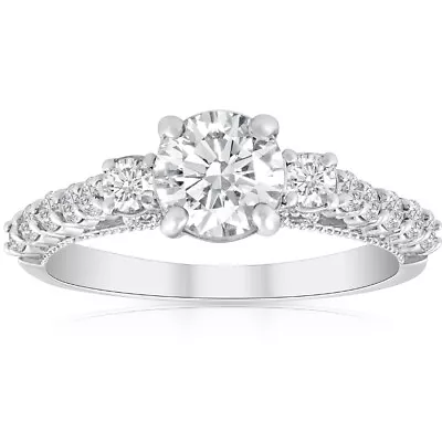 1 1/2ct Diamond Vintage 3 Stone Engagement Ring 14k White Gold • $1964.99