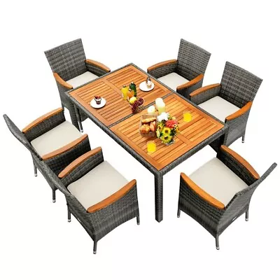 7 PCS Outdoor Dining Set Patio Rattan Table & Chairs Furniture Soft Cushion Set • $487.92