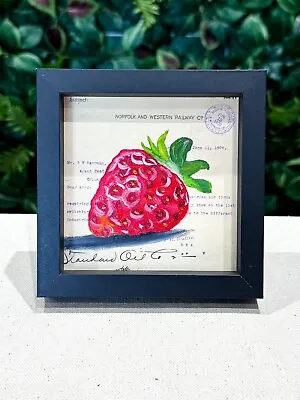Strawberry Oil Painting- Vintage Paper Original Deep FRAMED Sale Fruit Art Decor • £80