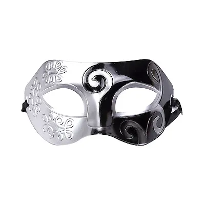 Mens Roman Warrior Two Tone Masquerade Ball Prom Halloween Mask Black / Silver • £6.99