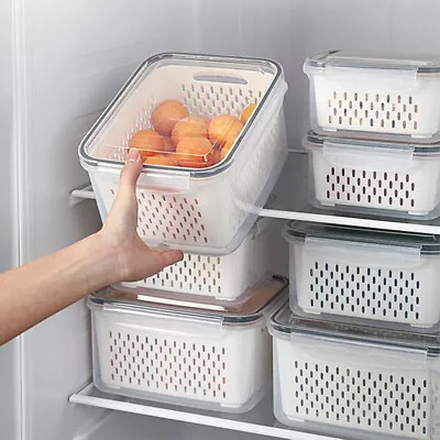 Refrigerator Storage Box Fridge Organizer Vegetable Fruit Boxes Drain Basket UK • £6.64