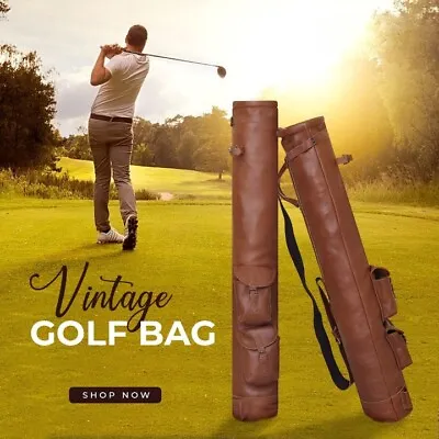 Real Leather Sunday Golf Club Bag Old School Vintage Golf Bag With Two Pockets • $68.42