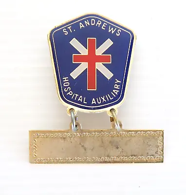 Vintage St Andrews Hospital Auxiliary Name Tag Lapel Hat Pin Badge Brooch • $23.14