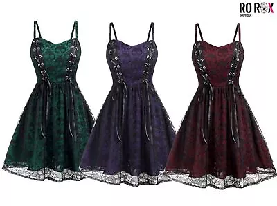 Women's Sexy Baby Doll Gothic Mini Dress - Fancy Skull Corset Lace Strappy Dress • £23.50