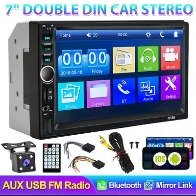 7  Double Din Car Stereo Bluetooth FM Head Unit Touch Radio Reverse Camera USB • $40.95