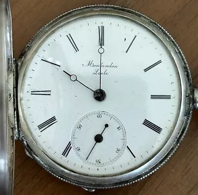 Montandon Locle Pocket Watch Silver Full Hunter 15j Key Wind Runs (10003) • $29.50