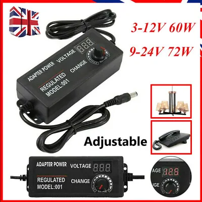 Adjustable AC/DC 3V-24V Electric Power Supply Adapter Charger Variable Voltage • £12.09