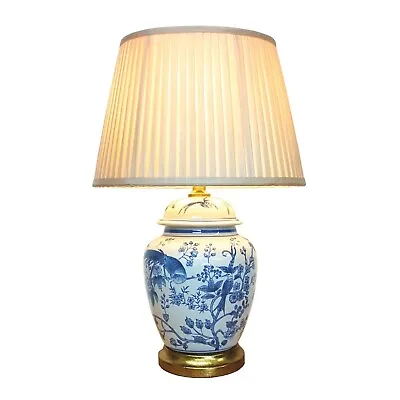 £299 • Buy Pair Of Chinese Table Lamps With Shades - Gold Base - Tropical Birds - 55cm