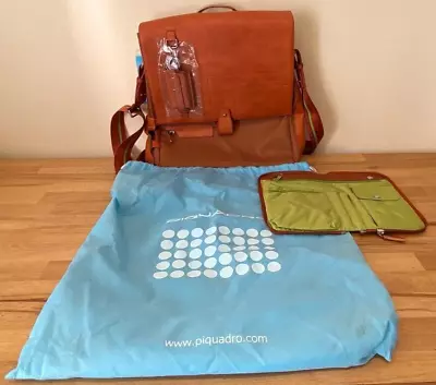 Piquadro Brown Leather Laptop Messenger Tote Shoulder Bag/Satchel With Dust Bag • £180
