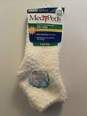 MediPeds 1 Pair White Low-Cut Socks Super Soft Aloe Vera Womens NEW  M • $6.50