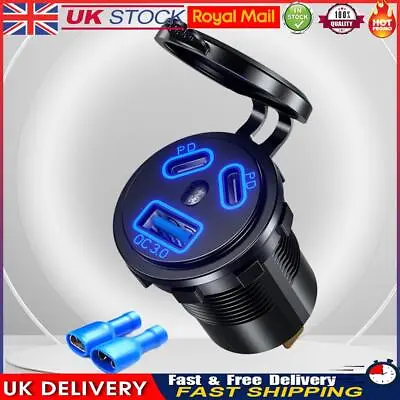 45W USB Charger Socket QC3.0 Power Outlet With Switch For Car Marine Motorcycle • £10.99