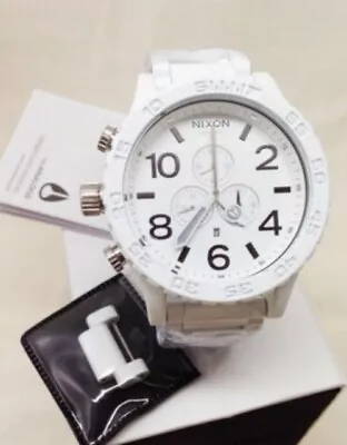 NEW Nixon Watch All White Silver 51-30 Mens Chrono A083-1255 A0831255 Genuine • $160