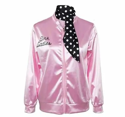 $24.99 • Buy 50s Grease Pink Lady Ladies Satin Jacket Top Fancy Dress Up Costume AU 4 - 20