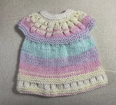 A Hand Knitted Dolls/ Premature Baby Short Sleeved Dress Chest 32cms • £5