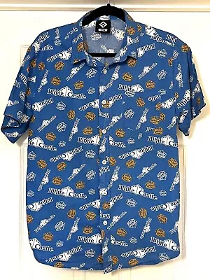 WHITE CASTLE Mens S/S Sz M Button Dwn Restaurant Logo Shirt-Repeat Print On Blue • $12