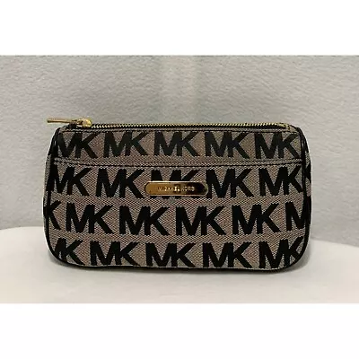 Michael Kors MK Monogram Canvas Leather Makeup Cosmetic Medium Travel Bag Case • $27.99