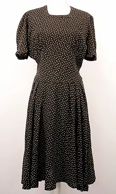 VTG Women's 30s Black & White Star Print Cotton Dress Sz M 1930s Mode O' Day • $129.99