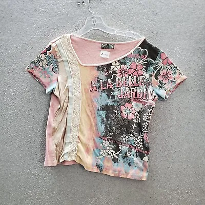 Vanilla Sugar Women Top L Pink Floral T-Shirt Cropped Studded A La Belle Jardin • $10.47