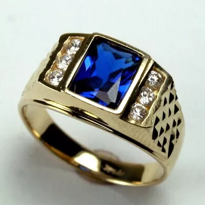 3.11 Ct Natural Blue Sapphire & Diamond Men's Wedding Ring Solid 14K Yellow Gold • $1342.49