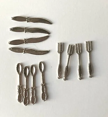 Miniature Utensils Knife Forks Spoon Set X4 1:12 Scale For Dollhouse • $7.99